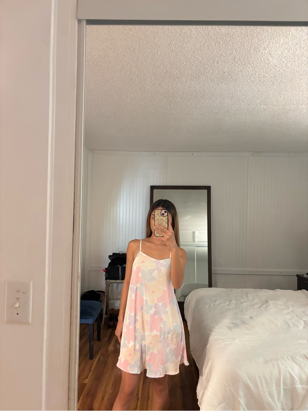 Pastel Floral Slip Dress - Soft Pink Multi